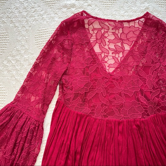Free People With Love From India Dress Bell Sleeve Crochet Lace Mini Boho Dream - Picture 8 of 12